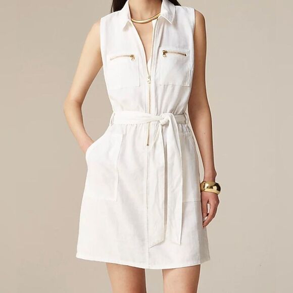 J.Crew Zip-front linen-blend dress NWT Size 0 - Picture 1 of 11